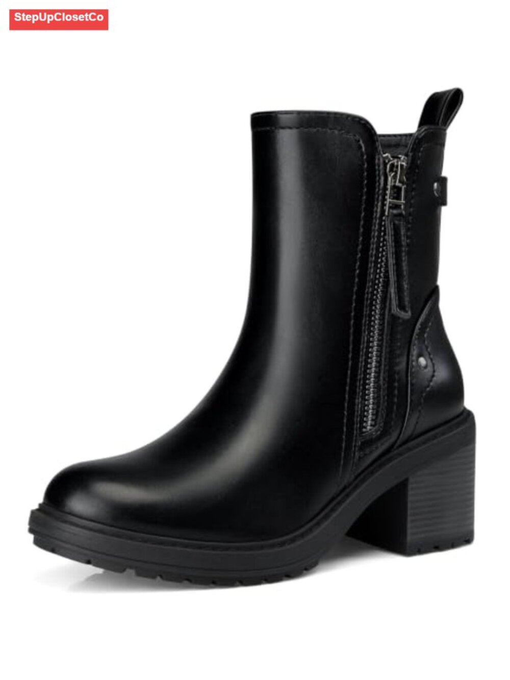 Women's Faux Leather Ankle Boots 2.56 Inch Chunky Heel Booties - Picture 5 of 6